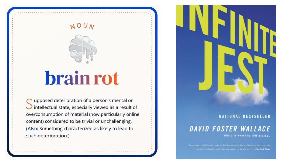 'Brainrot', next to the book cover for Infinite Jest